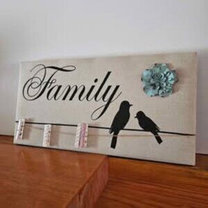Linen Photo Board with Clothespins on Burlap Cord